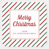 赤モダン緑のストライプクリスマス スクエアシール (正面)