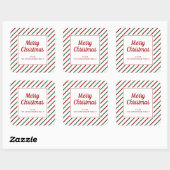 赤モダン緑のストライプクリスマス スクエアシール (シート)