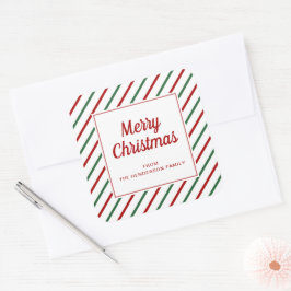 赤モダン緑のストライプクリスマス スクエアシール