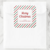 赤モダン緑のストライプクリスマス スクエアシール (バッグ)