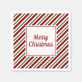 赤モダン緑のストライプクリスマス スタンダードカクテルナプキン