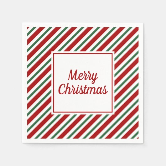 赤モダン緑のストライプクリスマス スタンダードカクテルナプキン (正面)