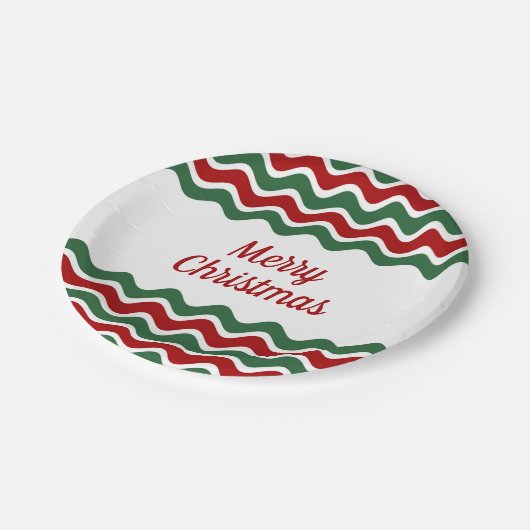 赤モダン緑のストライプクリスマス ペーパープレート (アングル)