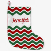 赤モダン緑のストライプパターン名 スモールクリスマスストッキング (正面)