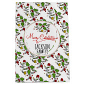 赤モダン緑のホリーベリークリスマス ミディアムペーパーバッグ