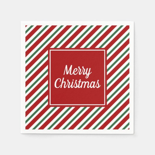 赤モダン緑のメリークリスマス スタンダードカクテルナプキン (正面)