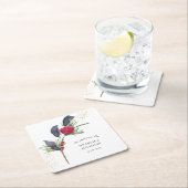 赤モダン緑の冬のフローラクリスチャン結婚ズ スクエアペーパーコースター (インサイチュ)