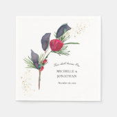 赤モダン緑の冬のフローラクリスチャン結婚ズ スタンダードカクテルナプキン (正面)