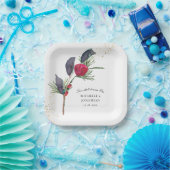 赤モダン緑の冬のフローラクリスチャン結婚ズ ペーパープレート (パーティー)