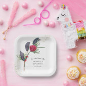 赤モダン緑の冬のフローラクリスチャン結婚ズ ペーパープレート (パーティー)