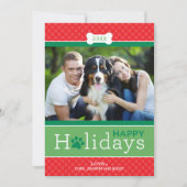 赤モダン緑の子犬テーマハッピーホリデイズ シーズンカード (正面)