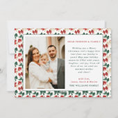 赤モダン緑の弓の写真クリスマス シーズンカード (裏面)