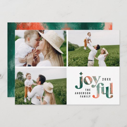 赤モダン緑の抽象芸術絵を描クリスマス シーズンカード (正面/裏面)