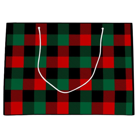 赤モダン緑クリスマスバッファローの格子柄 ラージペーパーバッグ (正面)