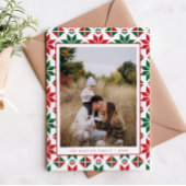 赤モダン緑フォークキルトフォトクリスマスカード シーズンカード