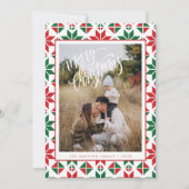 赤モダン緑フォークキルトフォトクリスマスカード シーズンカード (正面)