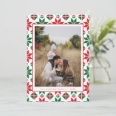 赤モダン緑フォークキルトフォトクリスマスカード シーズンカード (スタンド正面)