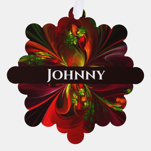 赤モダン緑フローラ抽象芸術アートパターン#05 オーナメントカード (正面)