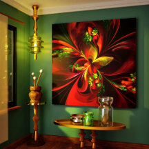 赤モダン緑フローラ抽象芸術アートパターン#05