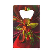 赤モダン緑フローラ抽象芸術アートパターン#05 クレジットカード栓抜き (裏面)