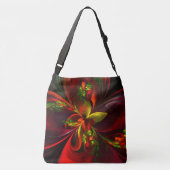赤モダン緑フローラ抽象芸術アートパターン#05 クロスボディバッグ (裏面)