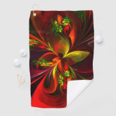 赤モダン緑フローラ抽象芸術アートパターン#05 ゴルフタオル (インサイチュ)