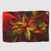 赤モダン緑フローラ抽象芸術アートパターン#05 ゴルフタオル (横)