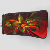 赤モダン緑フローラ抽象芸術アートパターン#05 ゴルフヘッドカバー (正面)