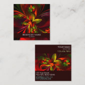 赤モダン緑フローラ抽象芸術アートパターン#05 スクエア名刺 (正面/裏面)