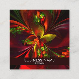 赤モダン緑フローラ抽象芸術アートパターン#05 スクエア名刺
