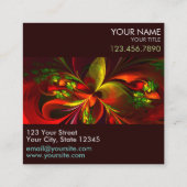 赤モダン緑フローラ抽象芸術アートパターン#05 スクエア名刺 (裏面)