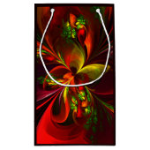 赤モダン緑フローラ抽象芸術アートパターン#05 スモールペーパーバッグ (裏面)