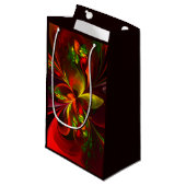 赤モダン緑フローラ抽象芸術アートパターン#05 スモールペーパーバッグ (正面アングル)