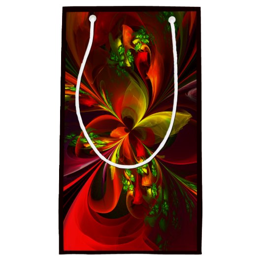 赤モダン緑フローラ抽象芸術アートパターン#05 スモールペーパーバッグ (正面)