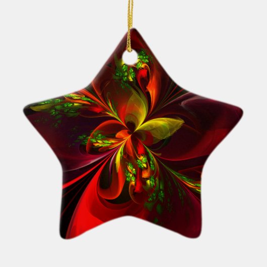 赤モダン緑フローラ抽象芸術アートパターン#05 セラミックオーナメント (正面)