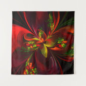 赤モダン緑フローラ抽象芸術アートパターン#05 タペストリー (正面(横))