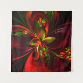 赤モダン緑フローラ抽象芸術アートパターン#05 タペストリー (正面)