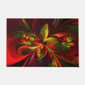 赤モダン緑フローラ抽象芸術アートパターン#05 ドアマット (正面)