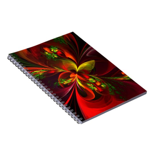 赤モダン緑フローラ抽象芸術アートパターン#05 ノートブック (右側)