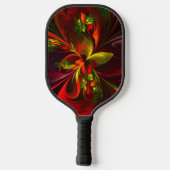 赤モダン緑フローラ抽象芸術アートパターン#05 ピックルボールラケット (裏面)