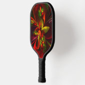 赤モダン緑フローラ抽象芸術アートパターン#05 ピックルボールラケット (左)
