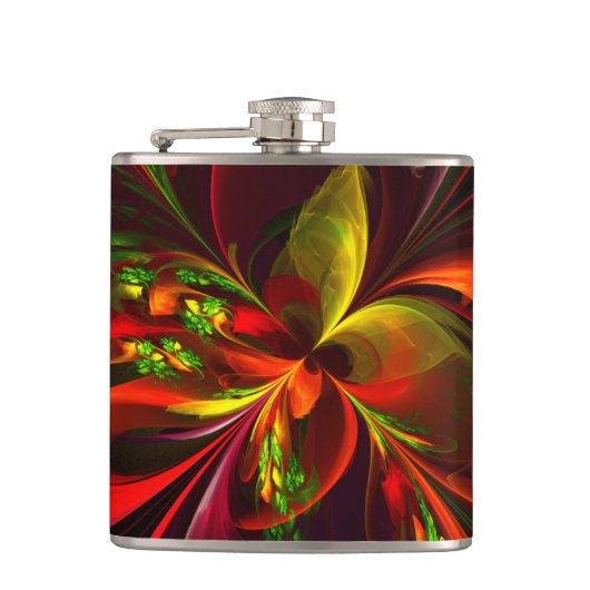 赤モダン緑フローラ抽象芸術アートパターン#05 フラスク (正面)