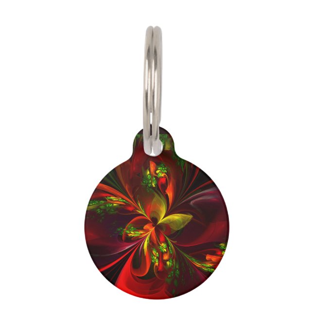 赤モダン緑フローラ抽象芸術アートパターン#05 ペット　ネームタグ (正面)