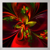 赤モダン緑フローラ抽象芸術アートパターン#05 ポスター (正面)