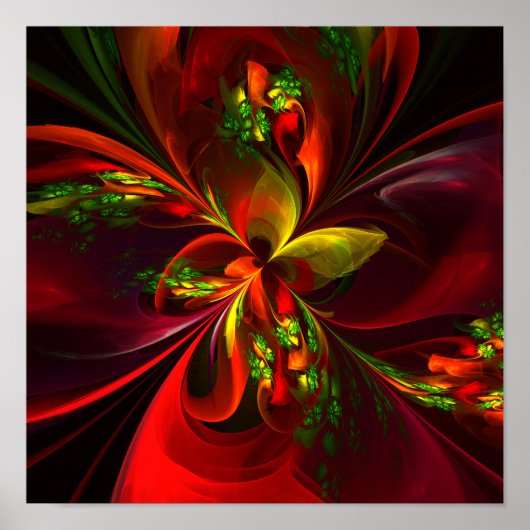 赤モダン緑フローラ抽象芸術アートパターン#05 ポスター (正面)
