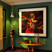 赤モダン緑フローラ抽象芸術アートパターン#05