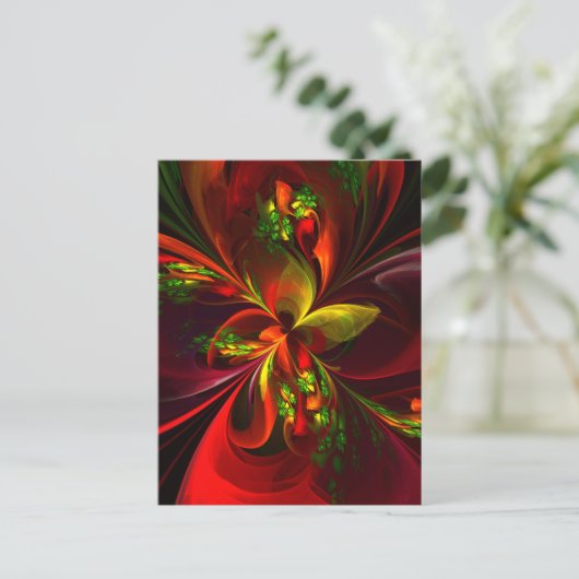赤モダン緑フローラ抽象芸術アートパターン#05 ポストカード (スタンド正面)
