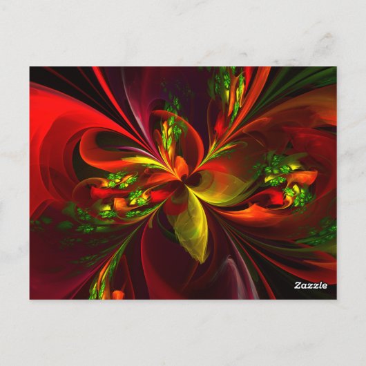 赤モダン緑フローラ抽象芸術アートパターン#05 ポストカード (裏面)