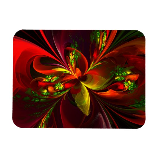 赤モダン緑フローラ抽象芸術アートパターン#05 マグネット (横)