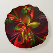 赤モダン緑フローラ抽象芸術アートパターン#05 ラウンドクッション (裏面)